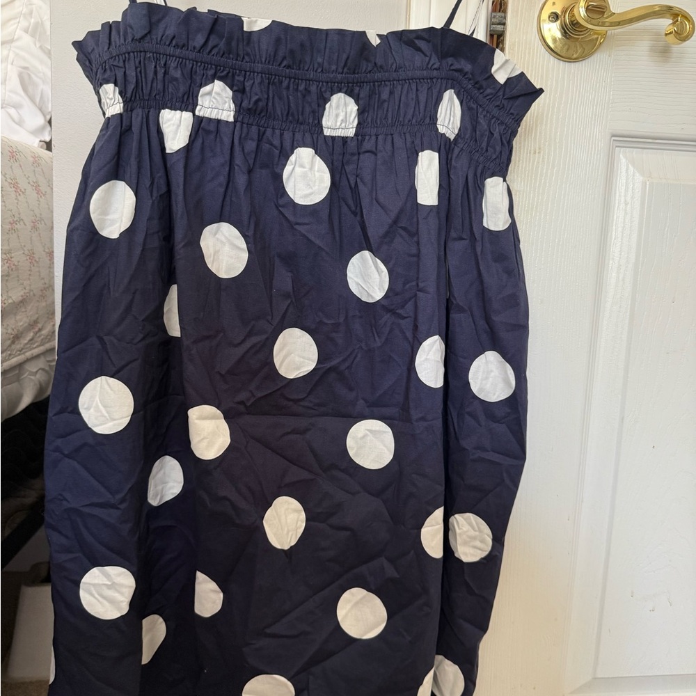 Navy Blue Polka Dot Smocked Mini Dress Brand New